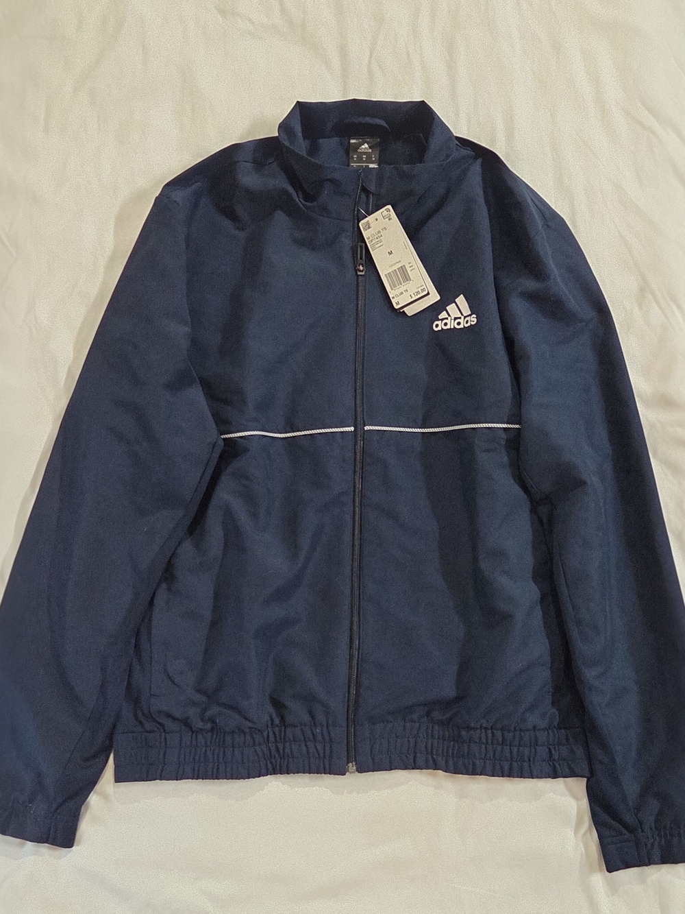 Adidas Men's Navy Blue Jacket with White Logo - M